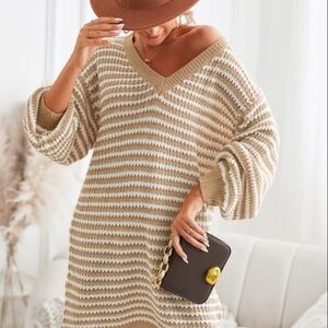 Really Oversized Striped Lightweight V-Neck Sweater Dress